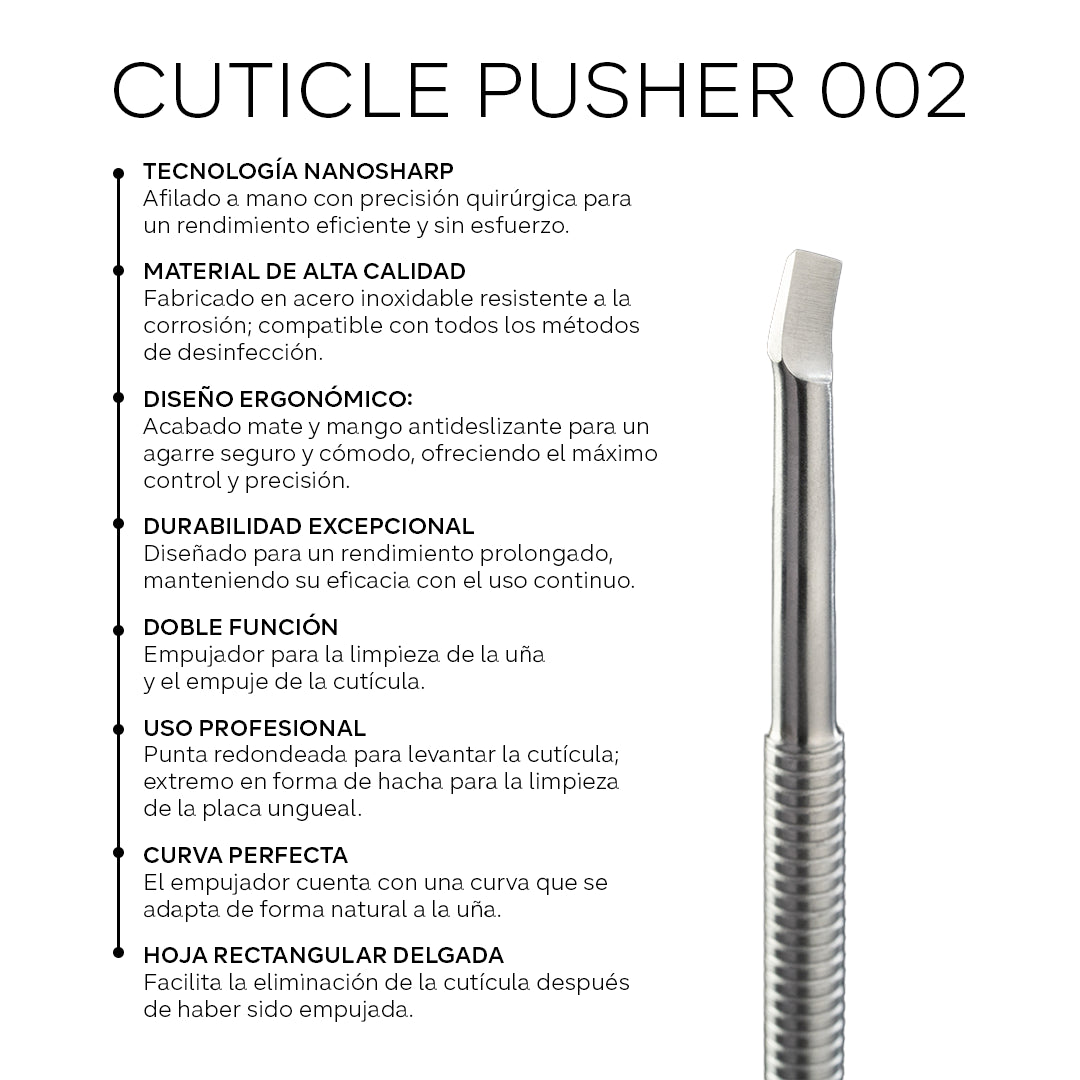 Empuje de cutículas Pro Line CPS-002 de Mi tienda, herramienta de manicura para cuidado de uñas, en color metálico.