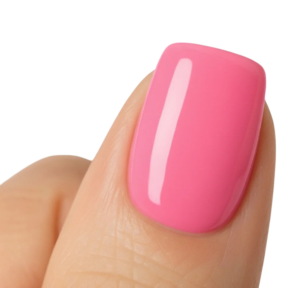 Esmalte rosa para stamping Pink Mask de la marca Mi tienda, color Rosa Malibu, con frasco y aplicador visible.