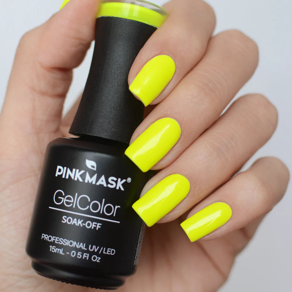 Gel de color Lemon Spark de Mi tienda, color amarillo brillante para uñas, con acabado vibrante y luminoso.