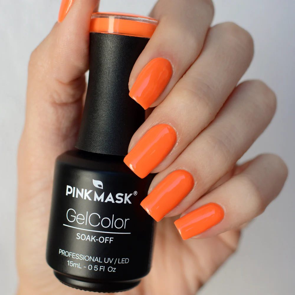 Gel de color Mango Punch de Mi Tienda, envase de gel color amarillo anaranjado para decoración y arte en uñas.