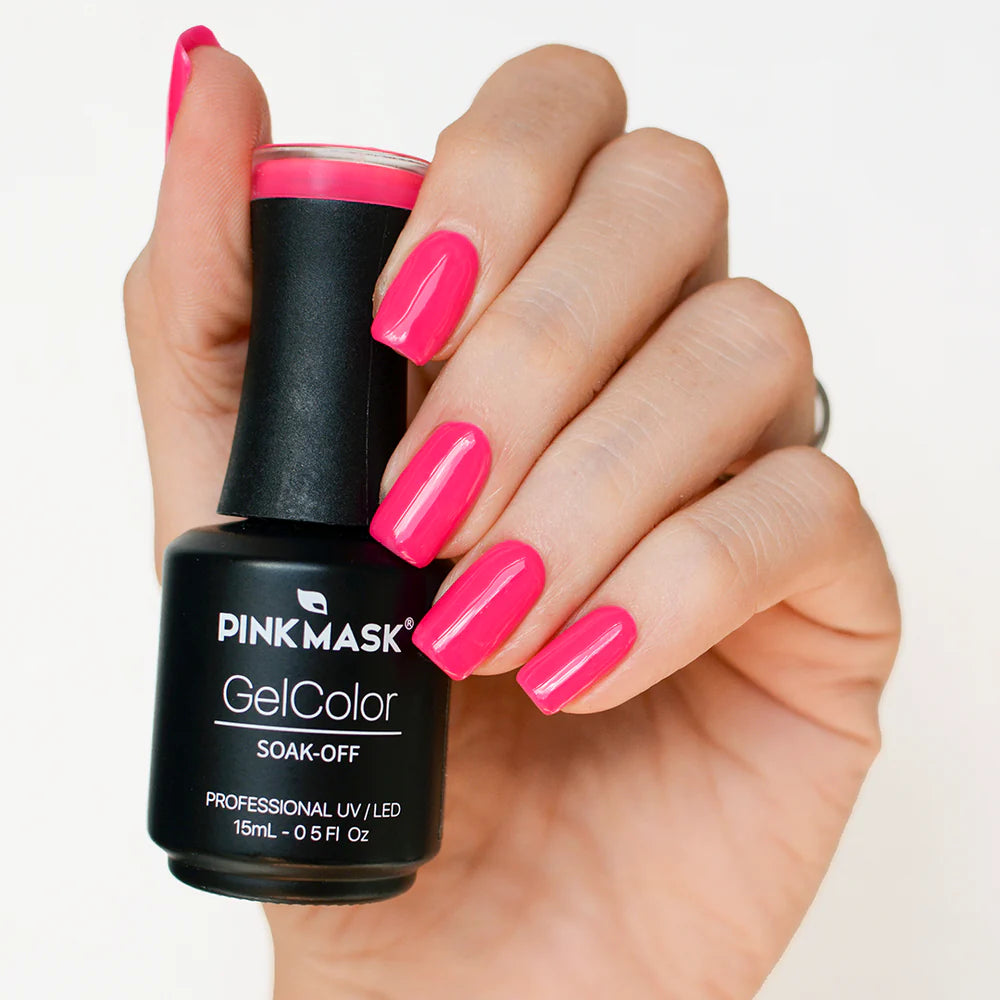 Gel de color Watermelon de Mi Tienda, envase con gel de tono rosa y rojo, ideal para uñas y arte en manicura.