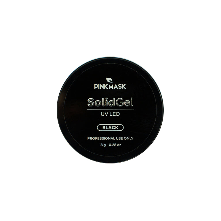 Gel sólido negro Pink Mask, envase compacto y elegante, ideal para cuidado facial y humectación de la piel.