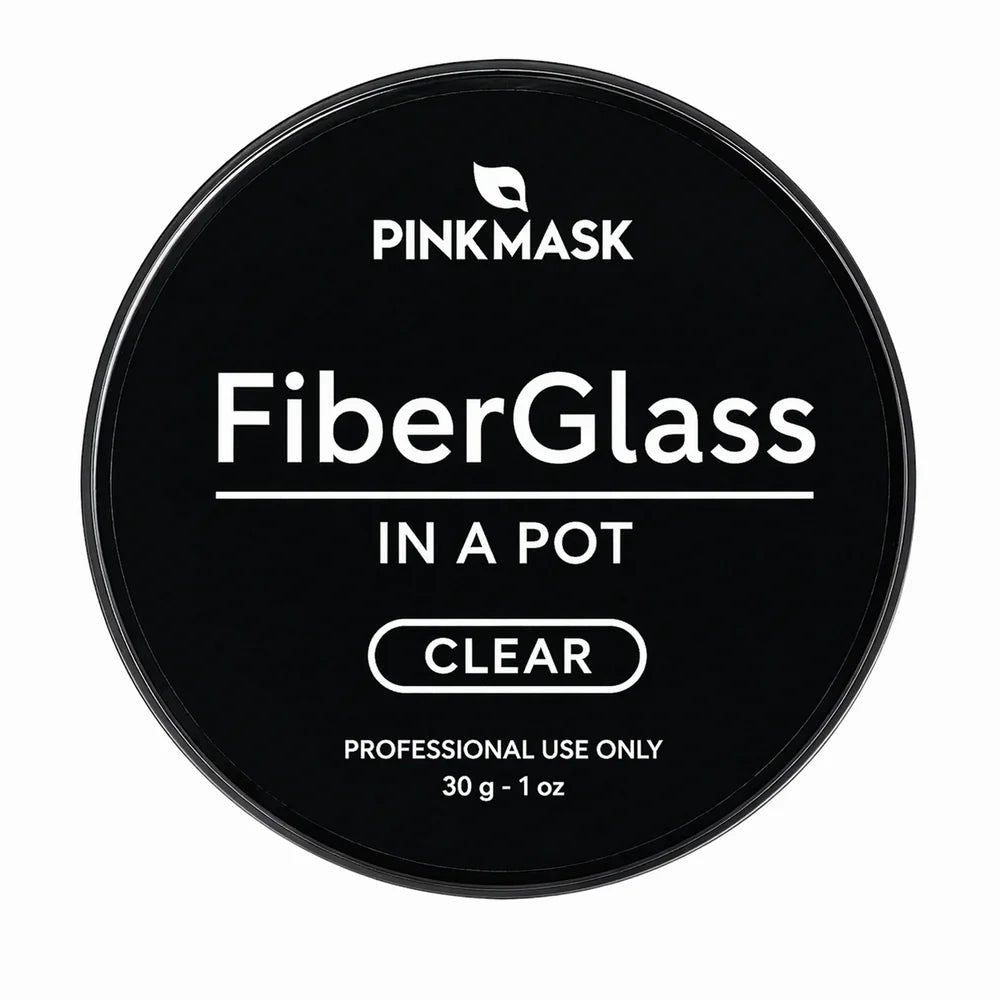 Fibra de vidrio en maceta transparente de Pink Mask, material resistente para proyectos de construcción y decoración.