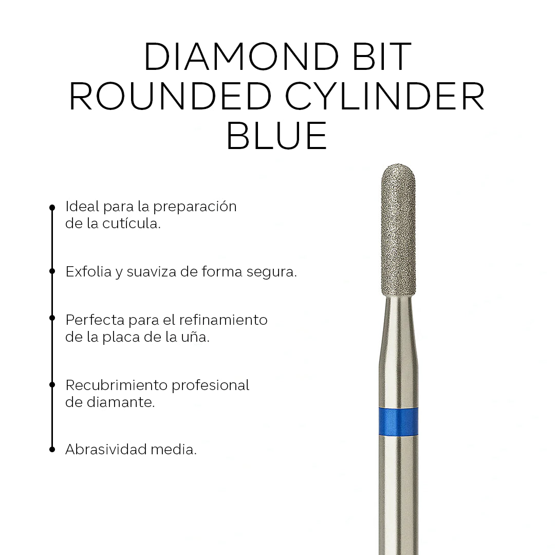 Fresa de diamante Pink Mask cilindro redondeado de 2.3 mm azul, herramienta para manicura y arte en uñas.