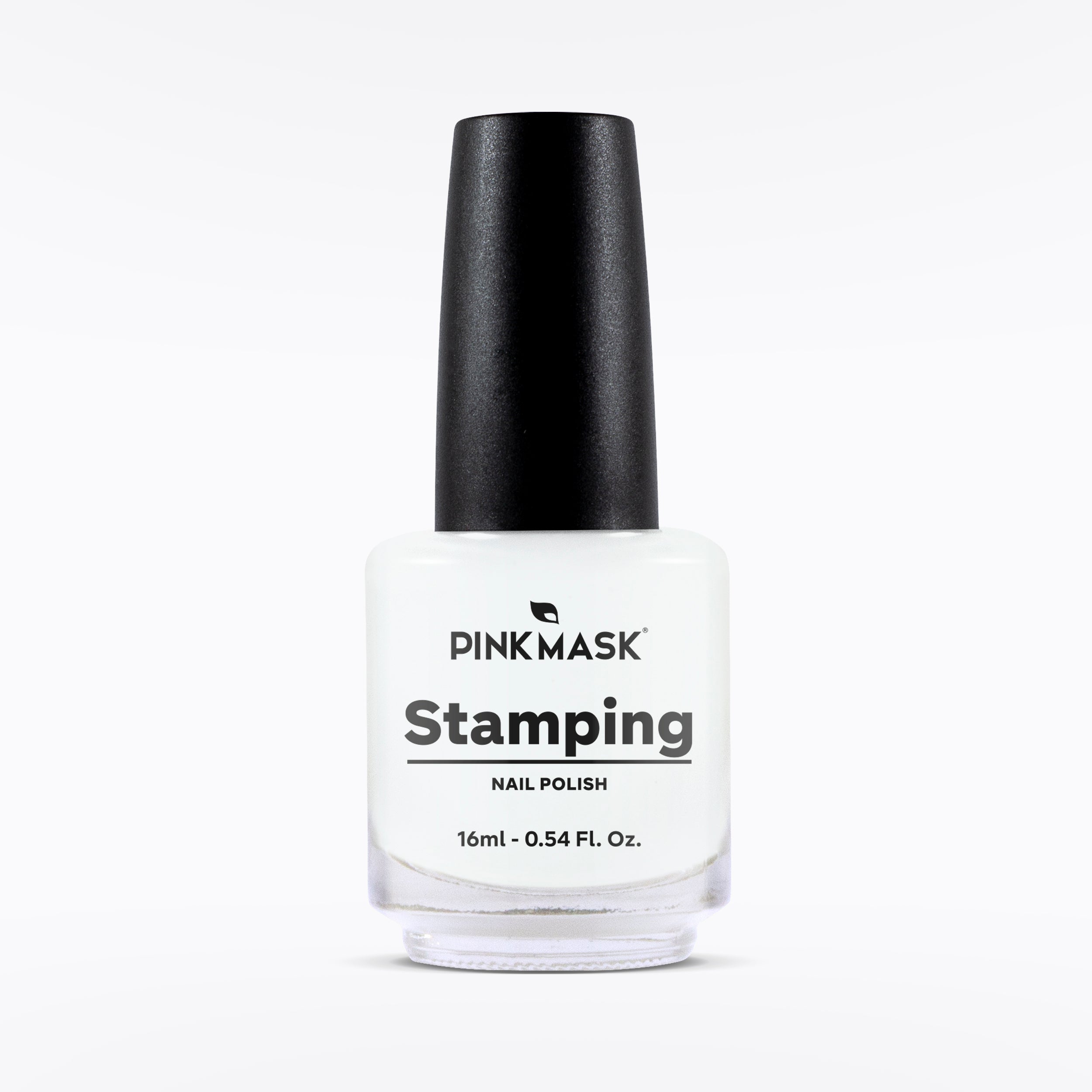 Esmalte para stamping Rosa Mask en color blanco de la marca Mi tienda, muestra la botella y el esmalte en un fondo neutro.