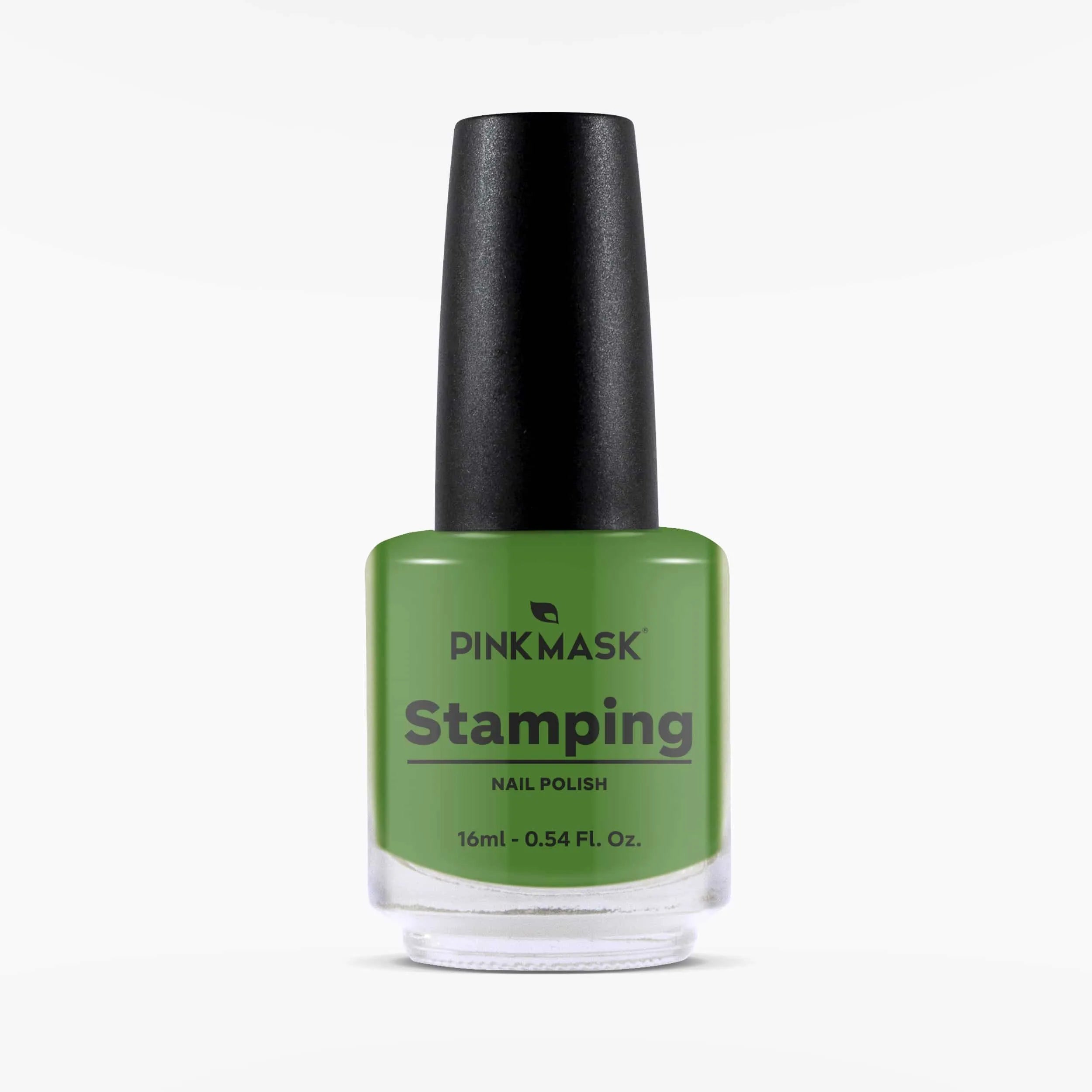 Esmalte para stamping rosa y verde inglés de la marca Mi tienda, esmalte de uñas para decorar con estampados.