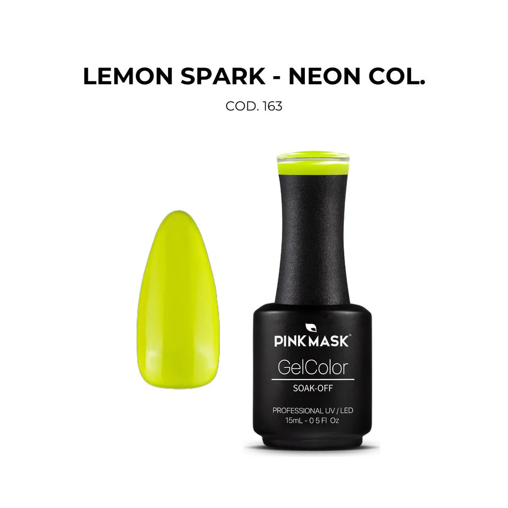 Gel color Lemon Spark de Mi tienda, esmalte de uñas amarillo brillante con acabado vibrante y brillante.