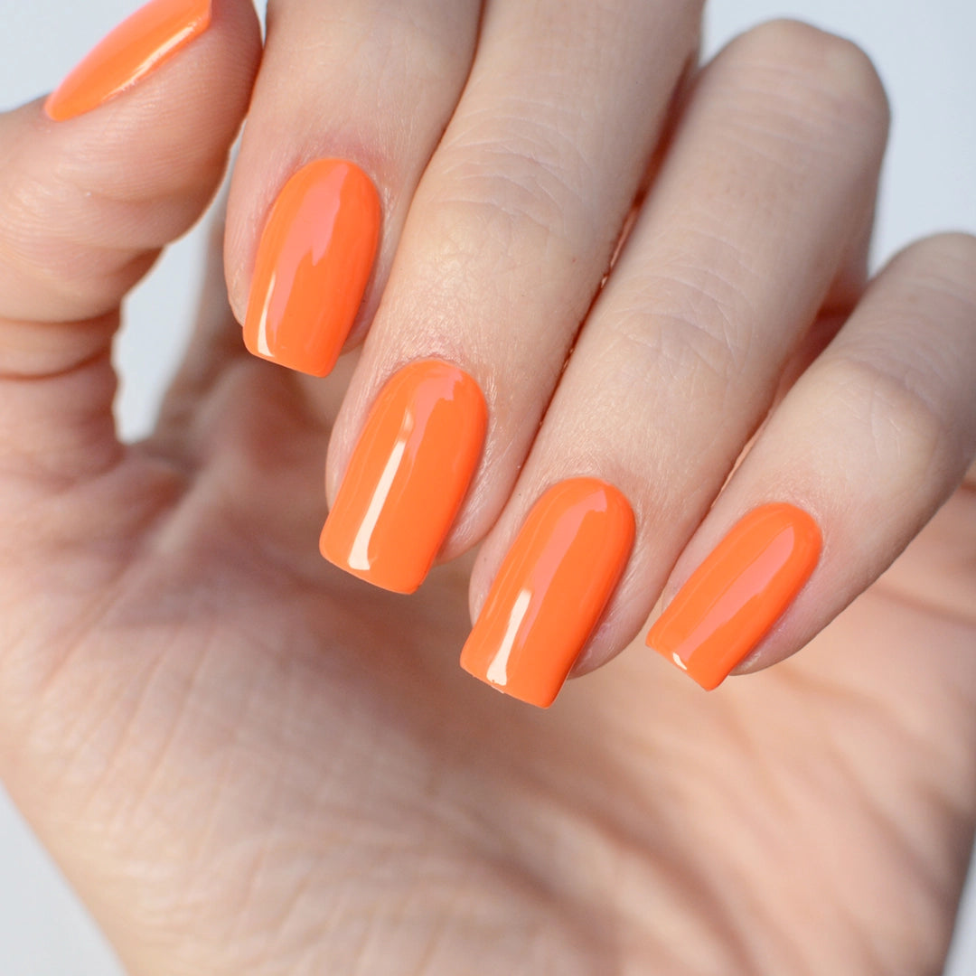 Gel de color Mango Punch de Mi tienda, envase con gel naranja vibrante para decorar y crear efectos de color en uñas.